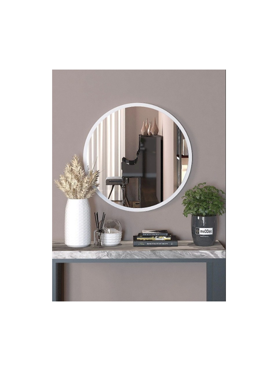 mira ahşap Beyaz Dekoratif Yuvarlak Antre Hol Koridor Duvar Salon Mutfak Banyo Wc Ofis Aynası 60 Cm